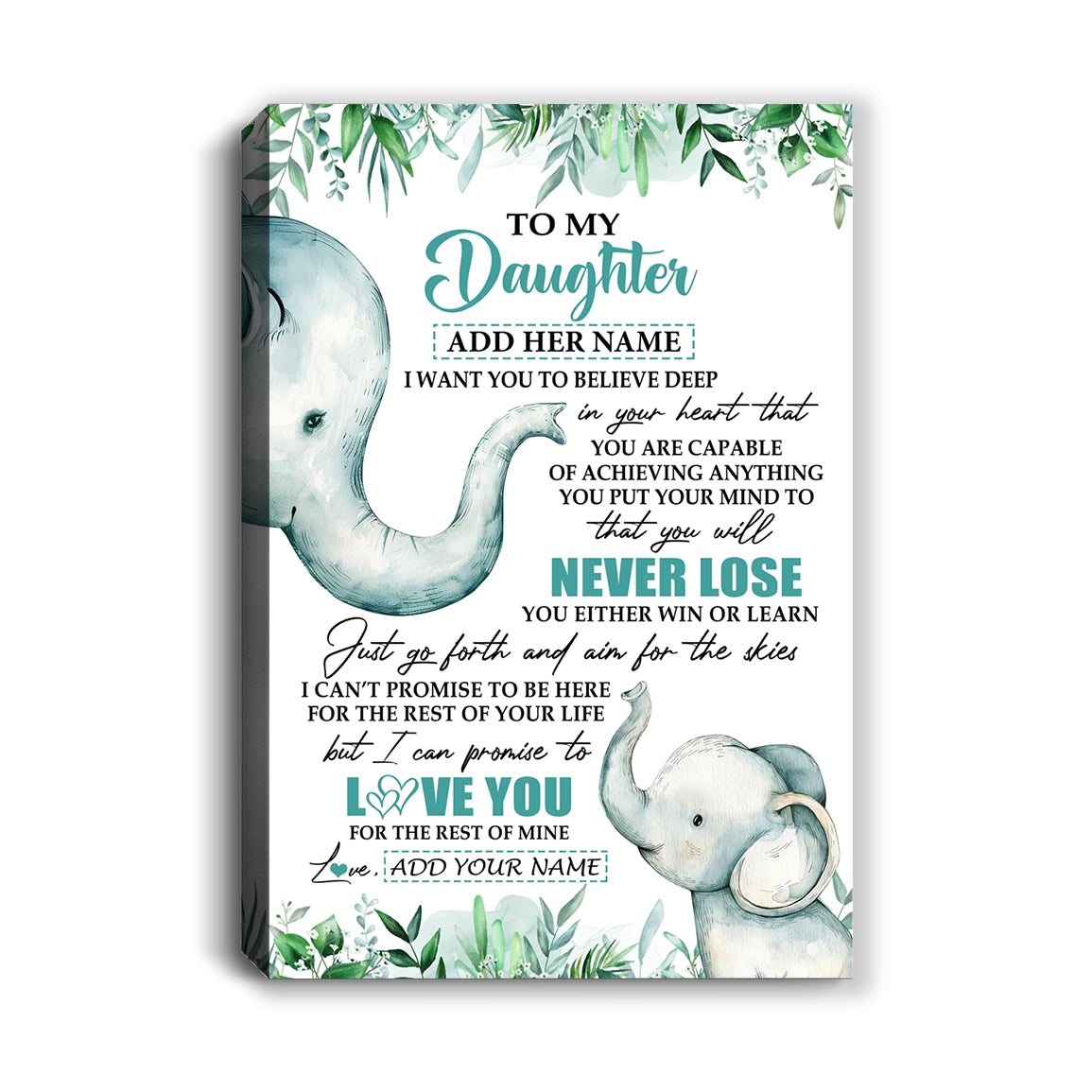 Personalized To My Daughter Tumbler From Mom Dad Mother You Will Never Lose Elephant Daughter Birthday Gifts Graduation Christmas Custom Wall Art Print Framed Canvas | teecentury