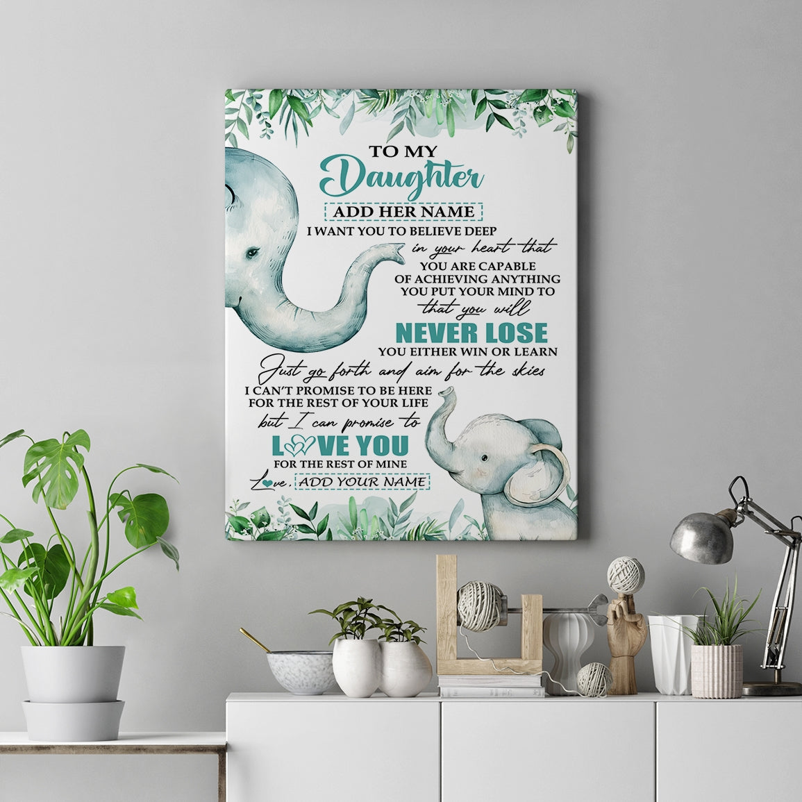 Personalized To My Daughter Tumbler From Mom Dad Mother You Will Never Lose Elephant Daughter Birthday Gifts Graduation Christmas Custom Wall Art Print Framed Canvas | teecentury