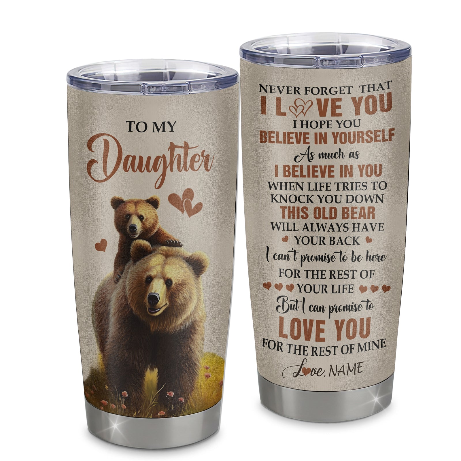 Personalized To My Daughter Tumbler From Mom Mother Dad Father Stainless Steel Cup This Old Bear Love You Daughter Birthday Gifts Graduation Christmas Custom Travel Mug | teecentury