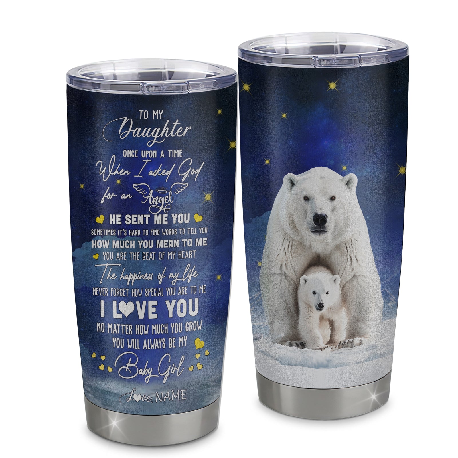 Personalized To My Daughter Tumbler From Mom Mother Dad Stainless Steel Cup Polar Bear Never Forget I Love You Daughter Birthday Christmas Travel Mug | teecentury