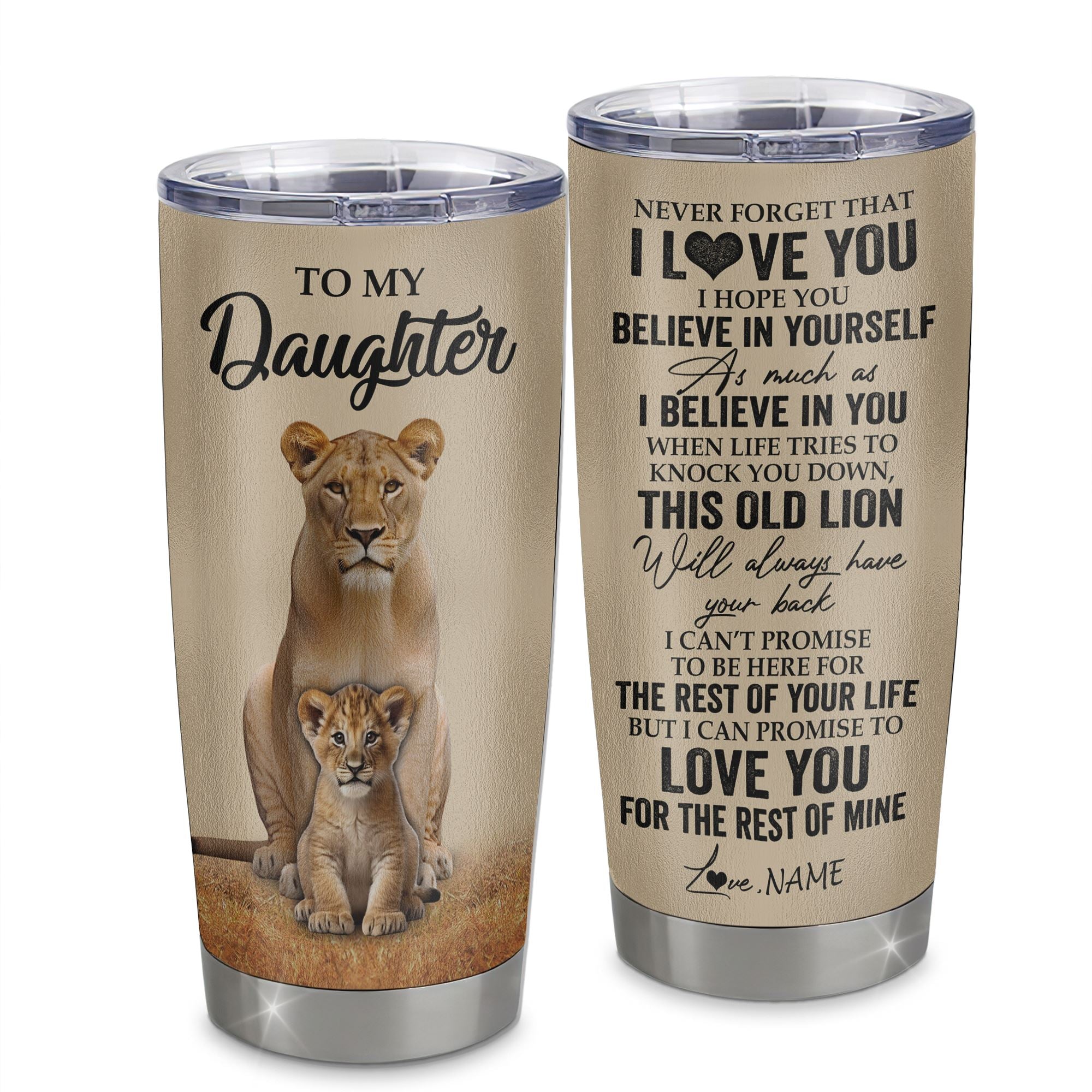 Personalized To My Daughter Tumbler From Mom Mother Lion Stainless Steel Cup Never Forget That I Love You Daughter Birthday Gifts Graduation Christmas Custom Travel Mug | teecentury