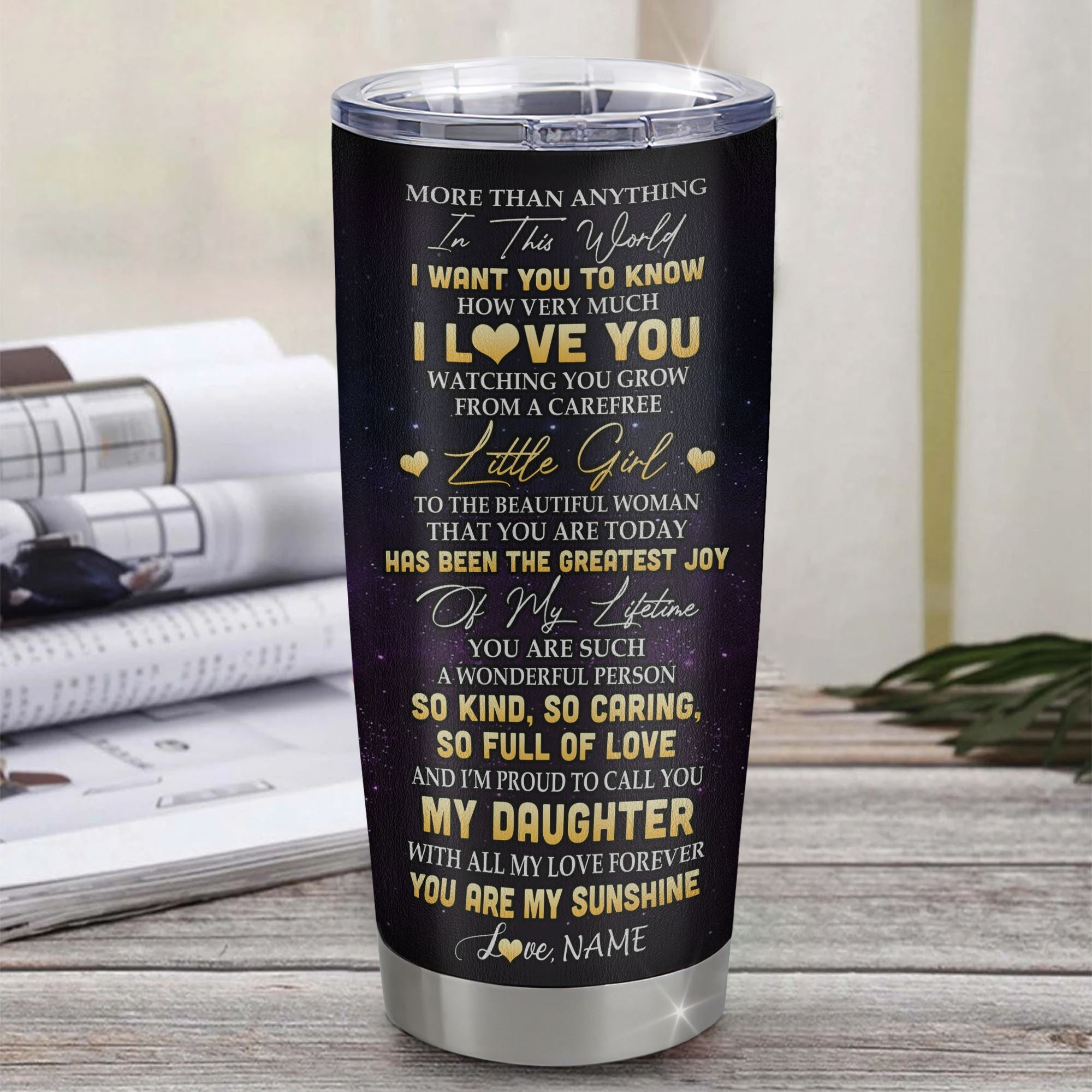 Personalized To My Daughter Tumbler From Mom Mother Positive Energy Encourage Brave Little Bear Daughter Birthday Gifts Graduation Christmas Custom Travel Mug | teecentury