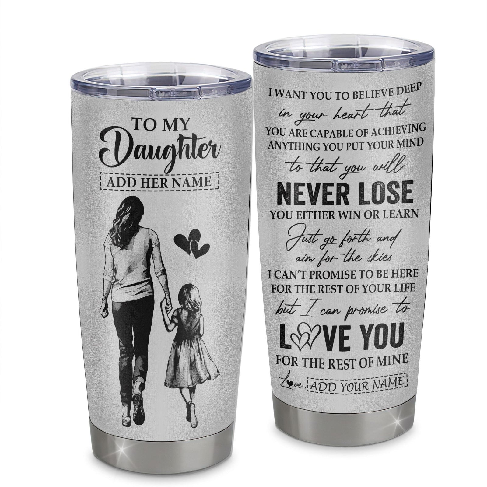 Personalized To My Daughter Tumbler You Will Never Lose From Mom Mother Daughter Birthday Gifts Graduation Christmas Custom Stainless Steel Cup Travel Mug | teecentury