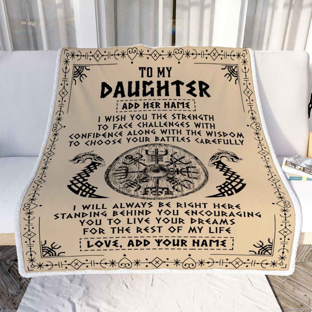 Personalized To My Daughter Viking Blanket From Mom Dad I Wish You The Strength Scandinavian Norse Runes Viking For Women Birthday Gifts Fleece Blanket | teecentury