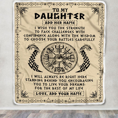 Personalized To My Daughter Viking Blanket From Mom Dad I Wish You The Strength Scandinavian Norse Runes Viking For Women Birthday Gifts Fleece Blanket | teecentury