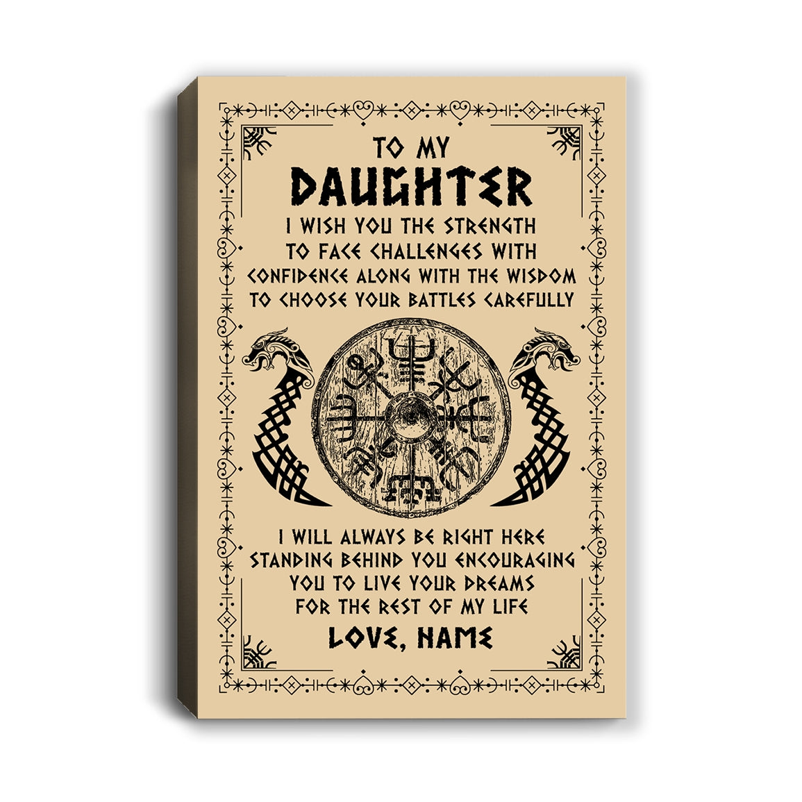 Personalized To My Daughter Viking Canvas I Wish You The Strength Scandinavian Norse Runes Viking For Women Birthday Gifts Christmas Custom Wall Art Print Framed Canvas | teecentury