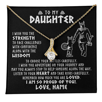 Alluring Beauty Necklace 18K Yellow Gold Finish | 1 | Personalized To My Daughter Viking Necklace From Dad Father I Am So Proud Of You Runes Viking Daughter Birthday Christmas Customized Gift Box Message Card | teecentury