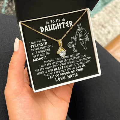 Alluring Beauty Necklace 18K Yellow Gold Finish | 2 | Personalized To My Daughter Viking Necklace From Dad Father I Am So Proud Of You Runes Viking Daughter Birthday Christmas Customized Gift Box Message Card | teecentury