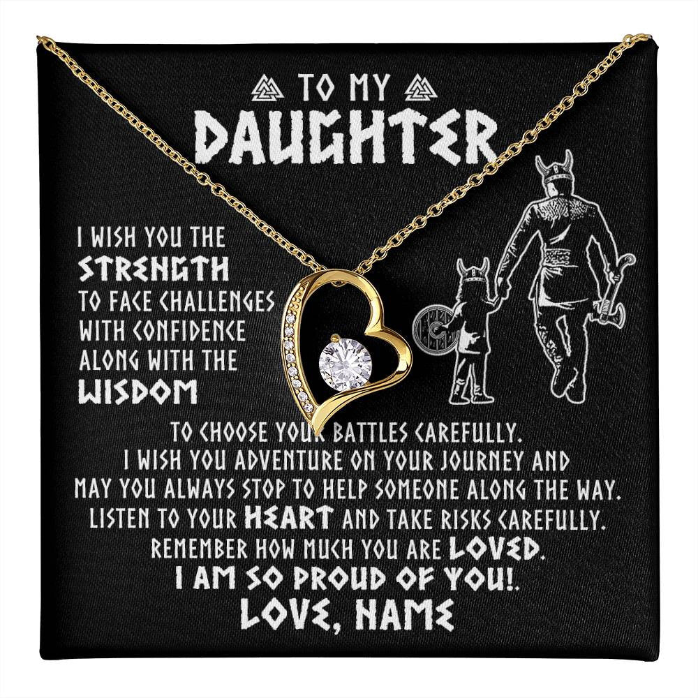 Forever Love Necklace 18K Yellow Gold Finish | 1 | Personalized To My Daughter Viking Necklace From Dad Father I Am So Proud Of You Runes Viking Daughter Birthday Christmas Customized Gift Box Message Card | teecentury