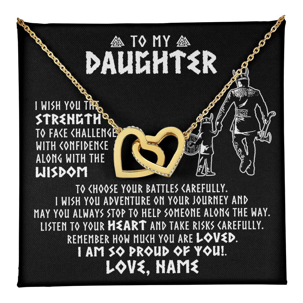 Interlocking Hearts Necklace 18K Yellow Gold Finish | 1 | Personalized To My Daughter Viking Necklace From Dad Father I Am So Proud Of You Runes Viking Daughter Birthday Christmas Customized Gift Box Message Card | teecentury