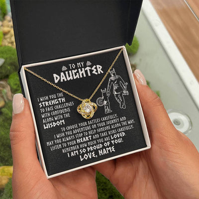 Love Knot Necklace 18K Yellow Gold Finish | 2 | Personalized To My Daughter Viking Necklace From Dad Father I Am So Proud Of You Runes Viking Daughter Birthday Christmas Customized Gift Box Message Card | teecentury
