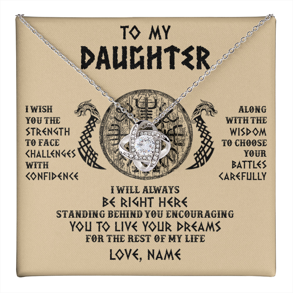 Love Knot Necklace 14K White Gold Finish | 1 | Personalized To My Daughter Viking Necklace I Wish You The Strength Scandinavian Norse Runes Viking Women Birthday Christmas Customized Gift Box Message Card | teecentury