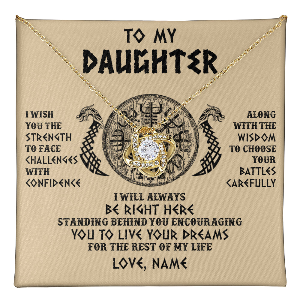 Love Knot Necklace 18K Yellow Gold Finish | 1 | Personalized To My Daughter Viking Necklace I Wish You The Strength Scandinavian Norse Runes Viking Women Birthday Christmas Customized Gift Box Message Card | teecentury