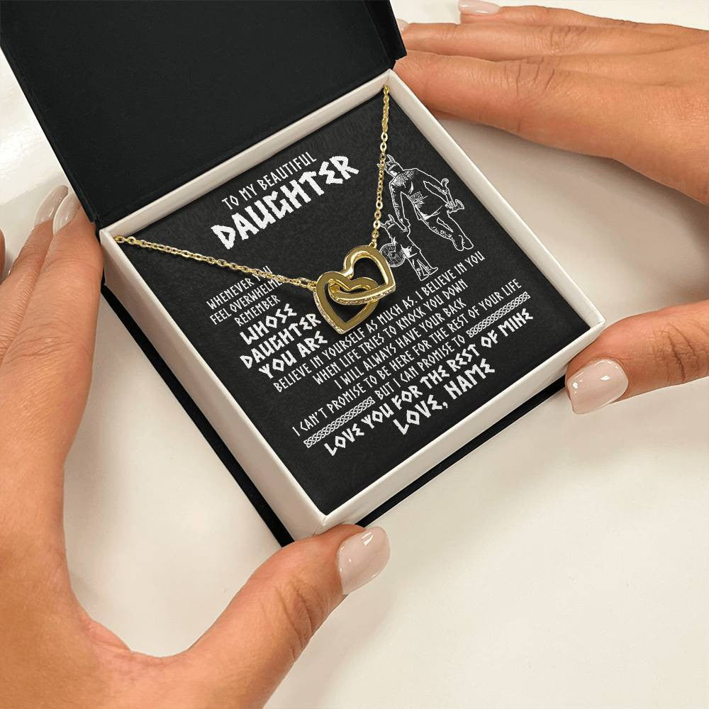 Interlocking Hearts Necklace 18K Yellow Gold Finish | 2 | Personalized To My Daughter Viking Necklace Whenever You Feel Overwhelmed Daughter Birthday Christmas Jewelry Customized Gift Box Message Card | teecentury
