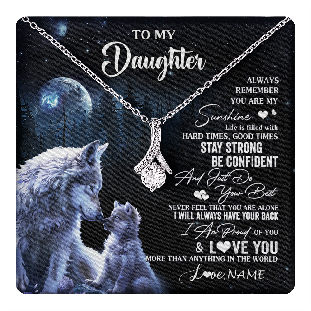 Alluring Beauty Necklace 14K White Gold Finish | 1 | Personalized To My Daughter Wolf Necklace From Dad Mom Mother Always Remember Daughter Birthday Graduation Christmas Customized Gift Box Message Card | teecentury