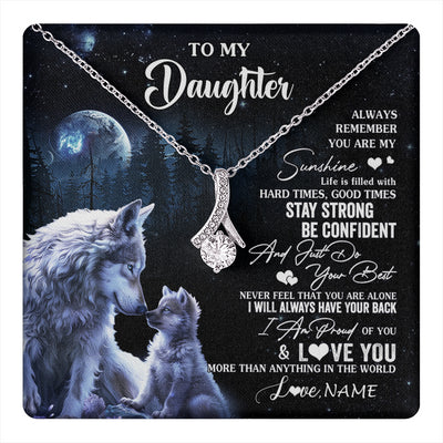 Alluring Beauty Necklace 14K White Gold Finish | 1 | Personalized To My Daughter Wolf Necklace From Dad Mom Mother Always Remember Daughter Birthday Graduation Christmas Customized Gift Box Message Card | teecentury