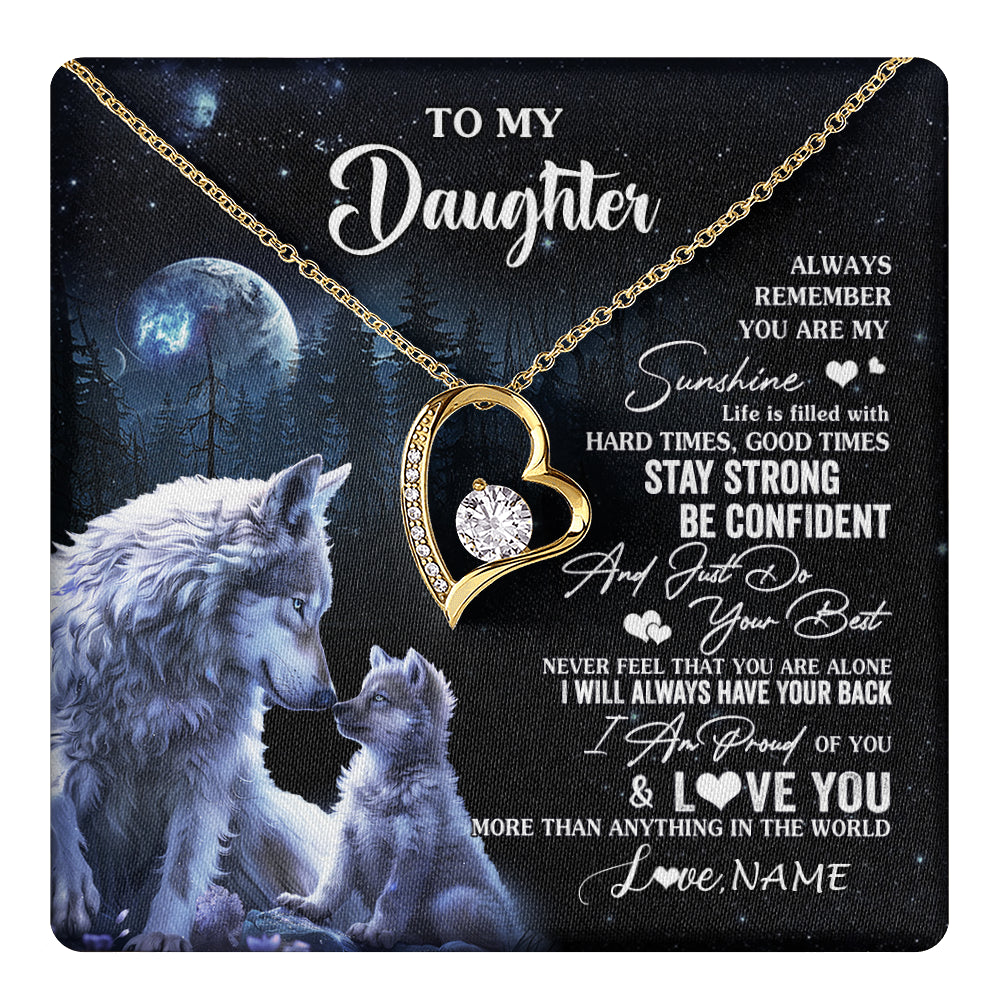 Forever Love Necklace 18K Yellow Gold Finish | 1 | Personalized To My Daughter Wolf Necklace From Dad Mom Mother Always Remember Daughter Birthday Graduation Christmas Customized Gift Box Message Card | teecentury