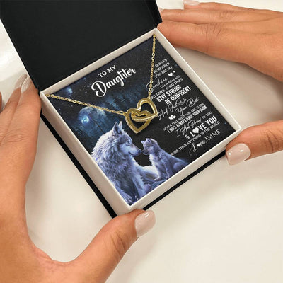 Interlocking Hearts Necklace 18K Yellow Gold Finish | 2 | Personalized To My Daughter Wolf Necklace From Dad Mom Mother Always Remember Daughter Birthday Graduation Christmas Customized Gift Box Message Card | teecentury