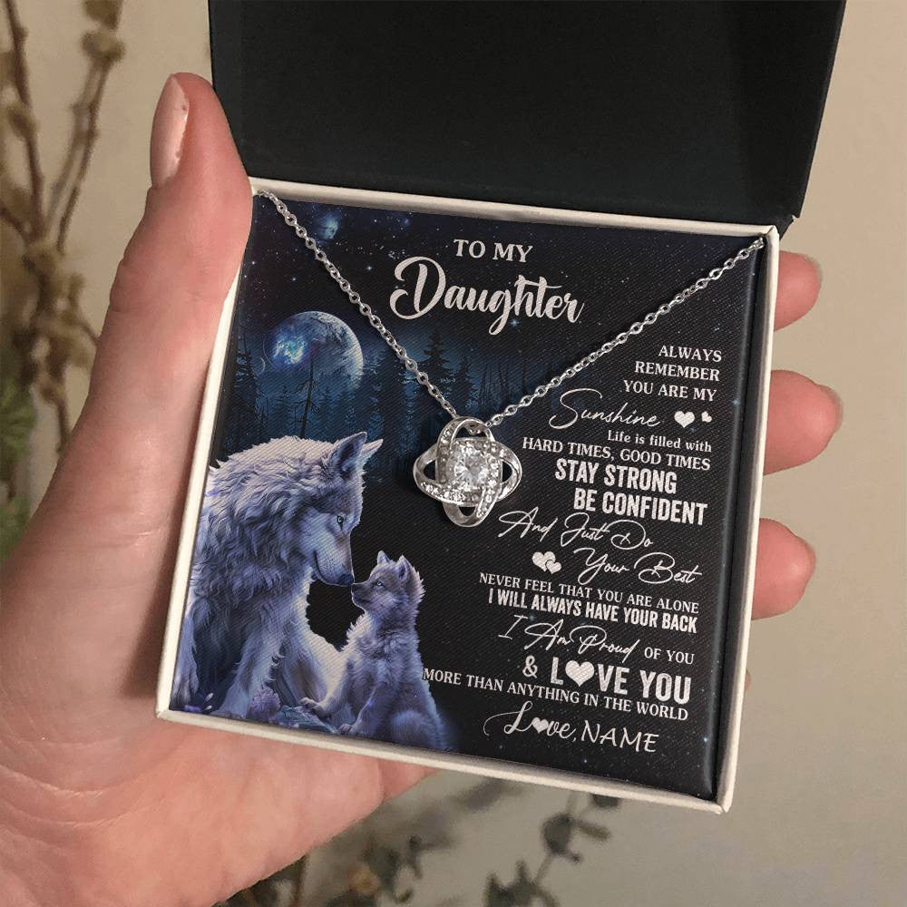 Love Knot Necklace 14K White Gold Finish | 2 | Personalized To My Daughter Wolf Necklace From Dad Mom Mother Always Remember Daughter Birthday Graduation Christmas Customized Gift Box Message Card | teecentury