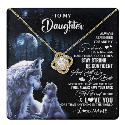 Love Knot Necklace 18K Yellow Gold Finish | 1 | Personalized To My Daughter Wolf Necklace From Dad Mom Mother Always Remember Daughter Birthday Graduation Christmas Customized Gift Box Message Card | teecentury
