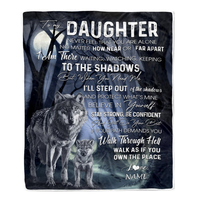 Personalized To My Daughter from Mom Blanket Never Feel You Are Alone Wolf Moon Night Dark Forest Family Love Son Birthday Christmas Fleece Blanket Blanket | Teecentury.com