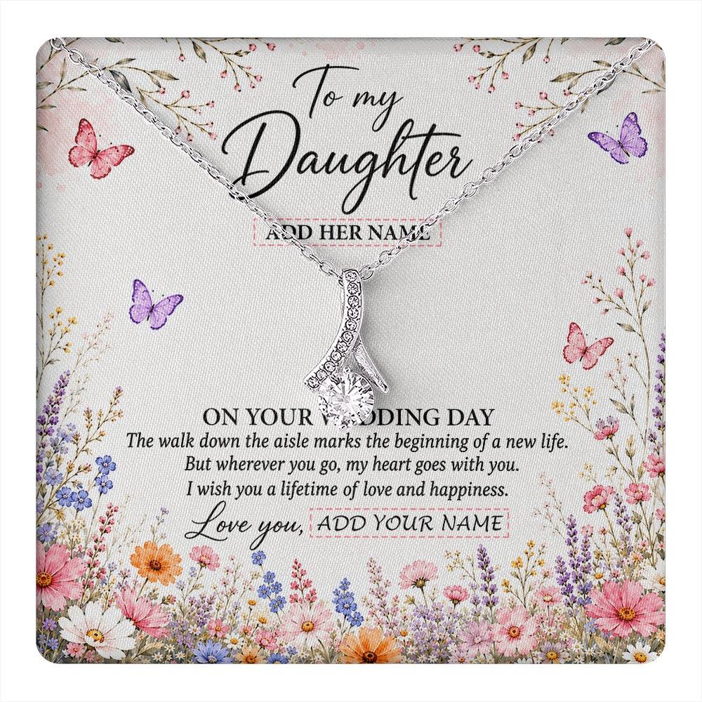Alluring Beauty Necklace 14K White Gold Finish | 1 | Personalized To My Daughter on Wedding Day Necklace From Mom Bridal Shower Gift for Bride from Mom Custom Name for Daughter Wedding Gift Box Message Card | https://teecentury.