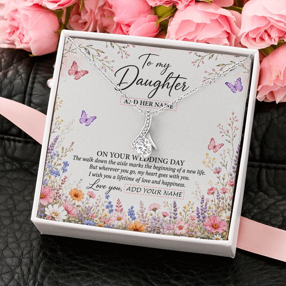 Alluring Beauty Necklace 14K White Gold Finish | 2 | Personalized To My Daughter on Wedding Day Necklace From Mom Bridal Shower Gift for Bride from Mom Custom Name for Daughter Wedding Gift Box Message Card | https://teecentury.