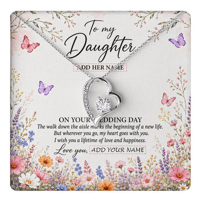 Forever Love Necklace 14K White Gold Finish | 1 | Personalized To My Daughter on Wedding Day Necklace From Mom Bridal Shower Gift for Bride from Mom Custom Name for Daughter Wedding Gift Box Message Card | https://teecentury.