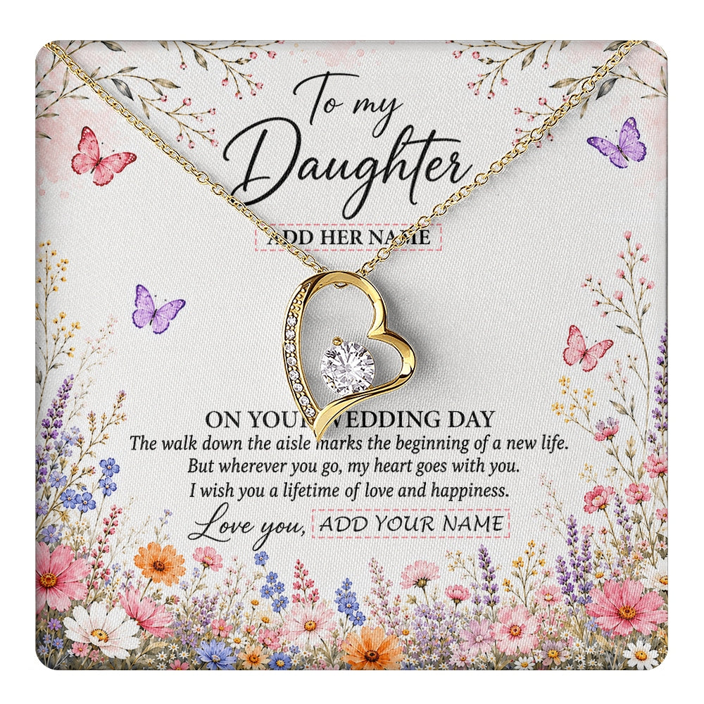 Forever Love Necklace 18K Yellow Gold Finish | 1 | Personalized To My Daughter on Wedding Day Necklace From Mom Bridal Shower Gift for Bride from Mom Custom Name for Daughter Wedding Gift Box Message Card | https://teecentury.