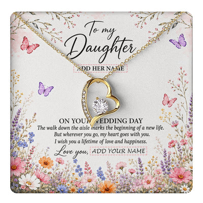Forever Love Necklace 18K Yellow Gold Finish | 1 | Personalized To My Daughter on Wedding Day Necklace From Mom Bridal Shower Gift for Bride from Mom Custom Name for Daughter Wedding Gift Box Message Card | https://teecentury.
