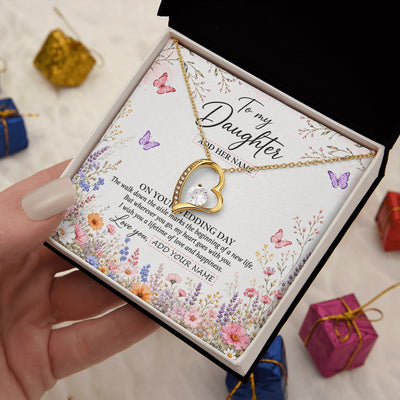 Forever Love Necklace 18K Yellow Gold Finish | 2 | Personalized To My Daughter on Wedding Day Necklace From Mom Bridal Shower Gift for Bride from Mom Custom Name for Daughter Wedding Gift Box Message Card | https://teecentury.