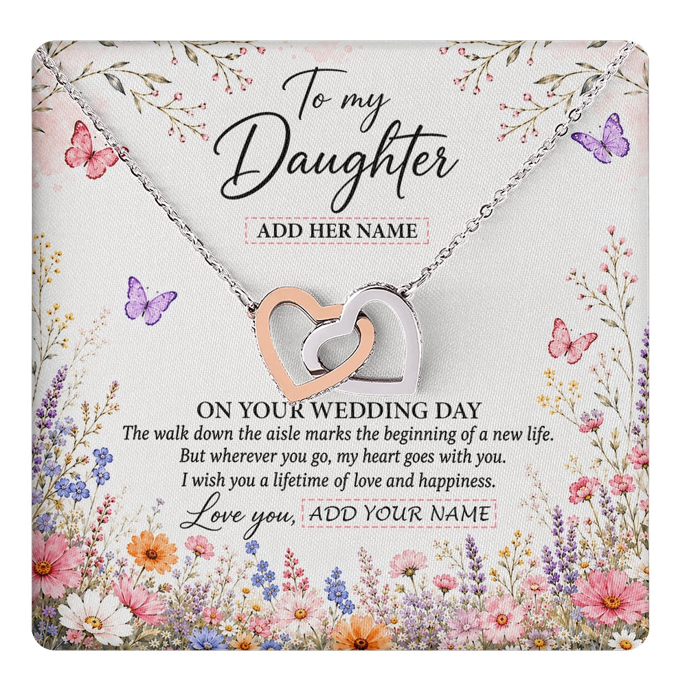 Interlocking Hearts Necklace Stainless Steel & Rose Gold Finish | 1 | Personalized To My Daughter on Wedding Day Necklace From Mom Bridal Shower Gift for Bride from Mom Custom Name for Daughter Wedding Gift Box Message Card | https://teecentury.