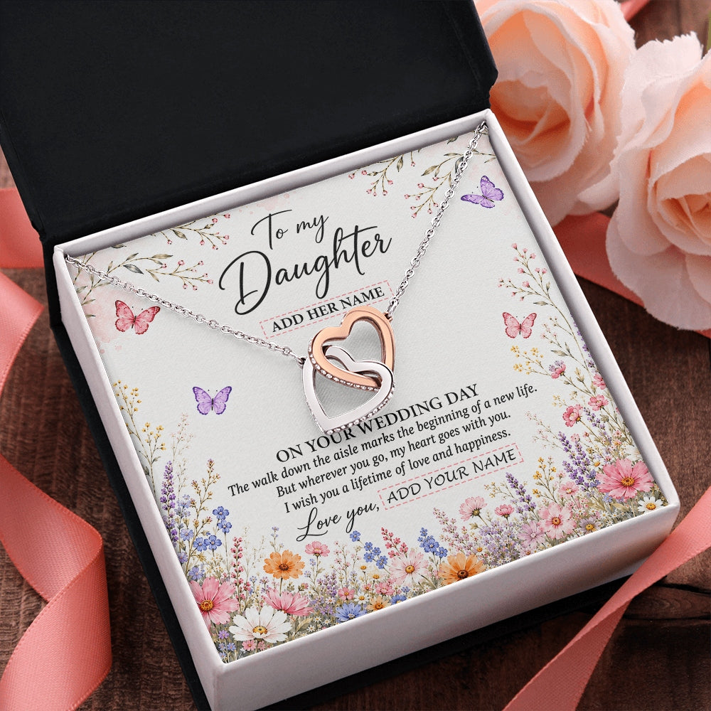 Interlocking Hearts Necklace Stainless Steel & Rose Gold Finish | 2 | Personalized To My Daughter on Wedding Day Necklace From Mom Bridal Shower Gift for Bride from Mom Custom Name for Daughter Wedding Gift Box Message Card | https://teecentury.