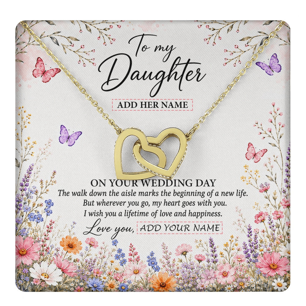 Interlocking Hearts Necklace 18K Yellow Gold Finish | 1 | Personalized To My Daughter on Wedding Day Necklace From Mom Bridal Shower Gift for Bride from Mom Custom Name for Daughter Wedding Gift Box Message Card | https://teecentury.