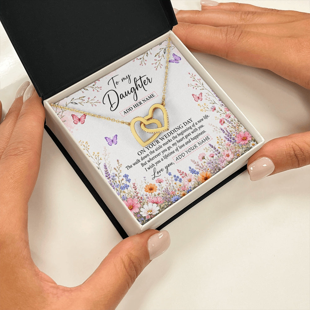 Interlocking Hearts Necklace 18K Yellow Gold Finish | 2 | Personalized To My Daughter on Wedding Day Necklace From Mom Bridal Shower Gift for Bride from Mom Custom Name for Daughter Wedding Gift Box Message Card | https://teecentury.