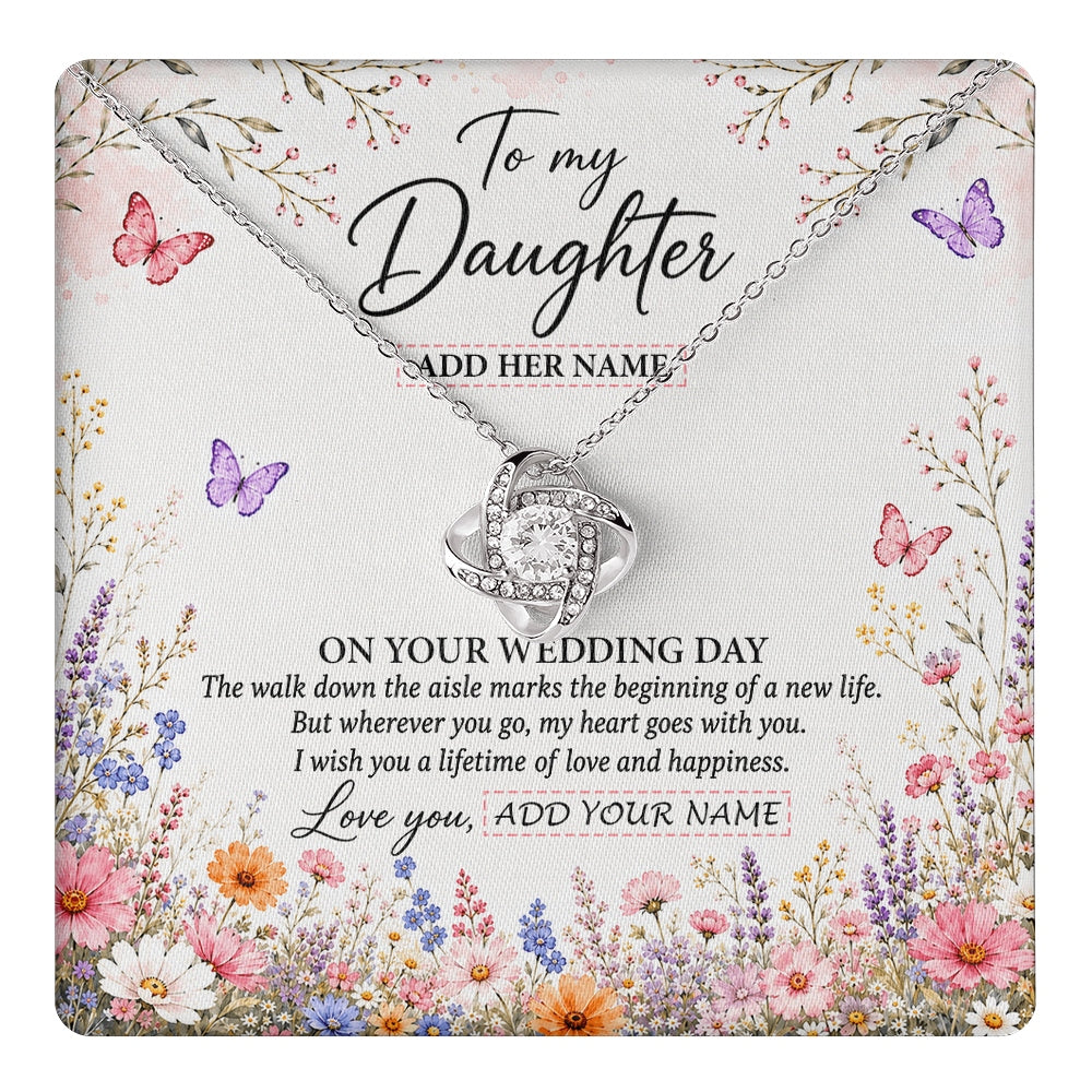 Love Knot Necklace 14K White Gold Finish | 1 | Personalized To My Daughter on Wedding Day Necklace From Mom Bridal Shower Gift for Bride from Mom Custom Name for Daughter Wedding Gift Box Message Card | https://teecentury.
