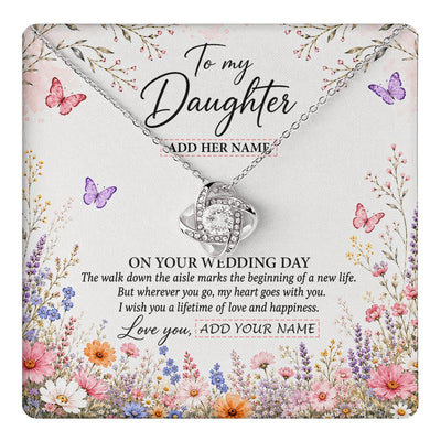 Love Knot Necklace 14K White Gold Finish | 1 | Personalized To My Daughter on Wedding Day Necklace From Mom Bridal Shower Gift for Bride from Mom Custom Name for Daughter Wedding Gift Box Message Card | https://teecentury.