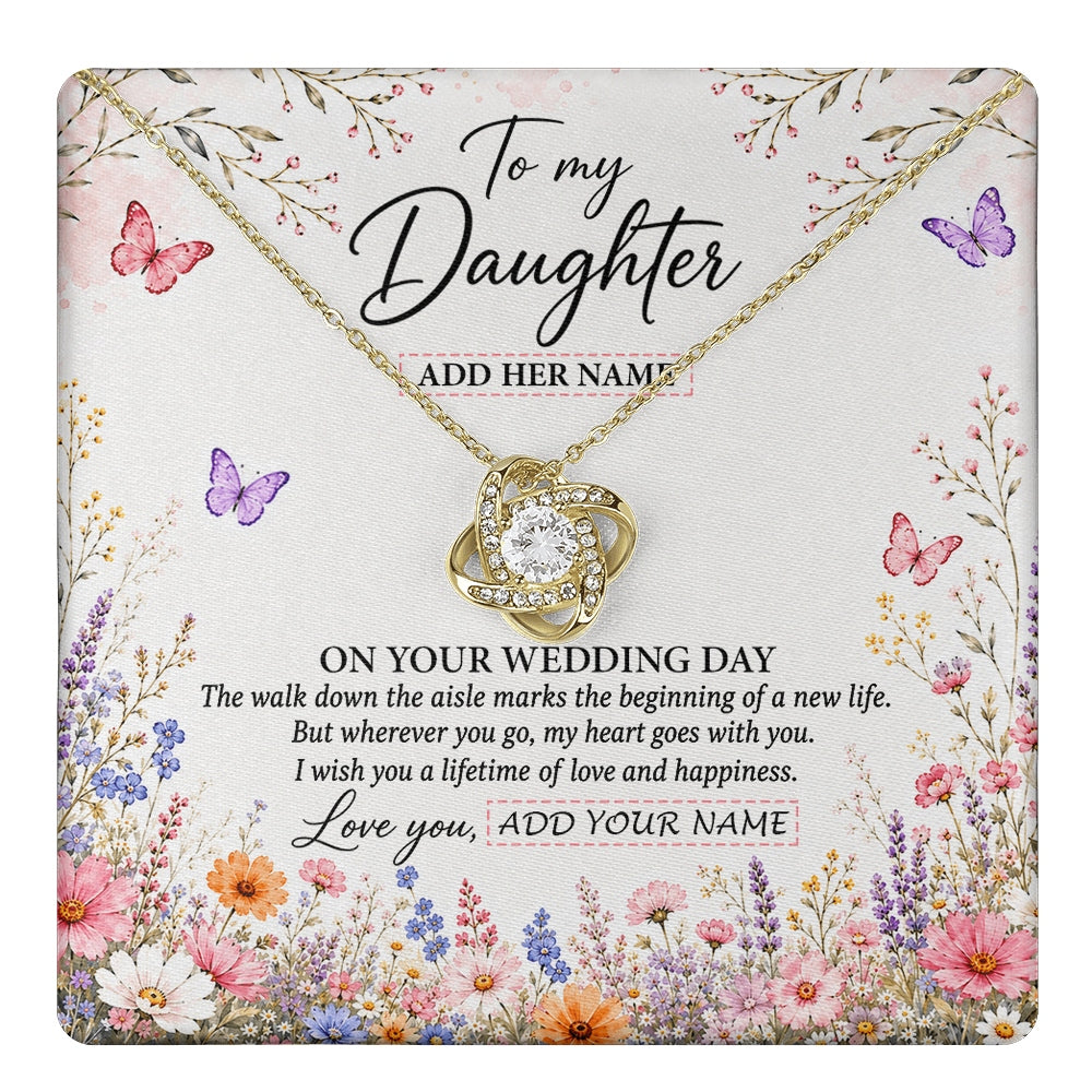 Love Knot Necklace 18K Yellow Gold Finish | 1 | Personalized To My Daughter on Wedding Day Necklace From Mom Bridal Shower Gift for Bride from Mom Custom Name for Daughter Wedding Gift Box Message Card | https://teecentury.