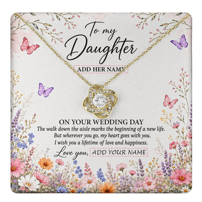 Love Knot Necklace 18K Yellow Gold Finish | 1 | Personalized To My Daughter on Wedding Day Necklace From Mom Bridal Shower Gift for Bride from Mom Custom Name for Daughter Wedding Gift Box Message Card | https://teecentury.