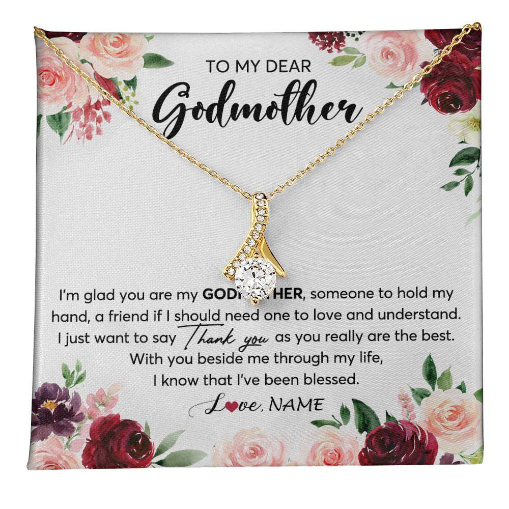 Alluring Beauty Necklace 18K Yellow Gold Finish | 1 | Personalized To My Dear Godmother Necklace From Goddaughter Im Glad You Are My Godmother Aunt Birthday Mothers Day Christmas Customized Gift Box Message Card | teecentury