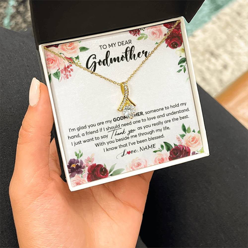 Alluring Beauty Necklace 18K Yellow Gold Finish | 2 | Personalized To My Dear Godmother Necklace From Goddaughter Im Glad You Are My Godmother Aunt Birthday Mothers Day Christmas Customized Gift Box Message Card | teecentury