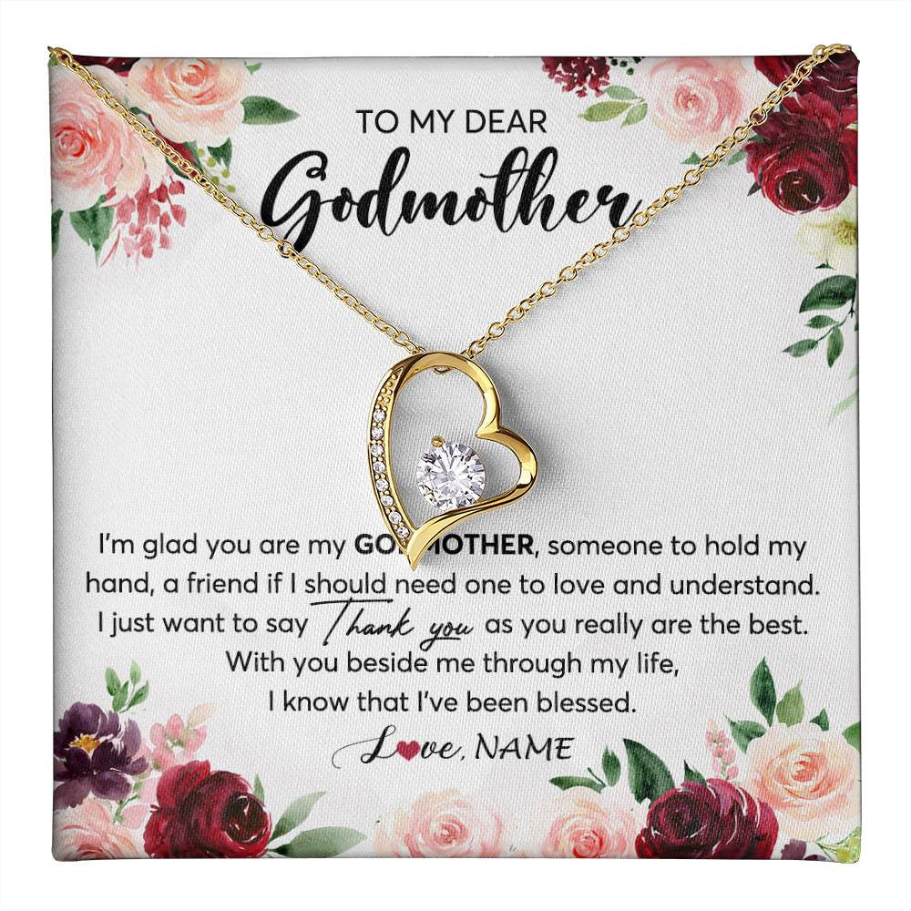 Forever Love Necklace 18K Yellow Gold Finish | 1 | Personalized To My Dear Godmother Necklace From Goddaughter Im Glad You Are My Godmother Aunt Birthday Mothers Day Christmas Customized Gift Box Message Card | teecentury