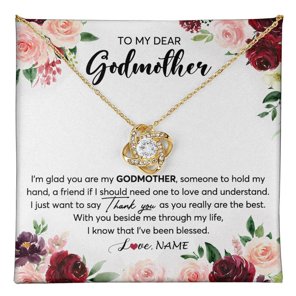 Love Knot Necklace 18K Yellow Gold Finish | 1 | Personalized To My Dear Godmother Necklace From Goddaughter Im Glad You Are My Godmother Aunt Birthday Mothers Day Christmas Customized Gift Box Message Card | teecentury