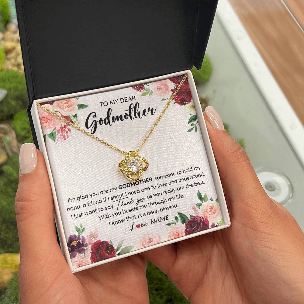 Love Knot Necklace 18K Yellow Gold Finish | 2 | Personalized To My Dear Godmother Necklace From Goddaughter Im Glad You Are My Godmother Aunt Birthday Mothers Day Christmas Customized Gift Box Message Card | teecentury