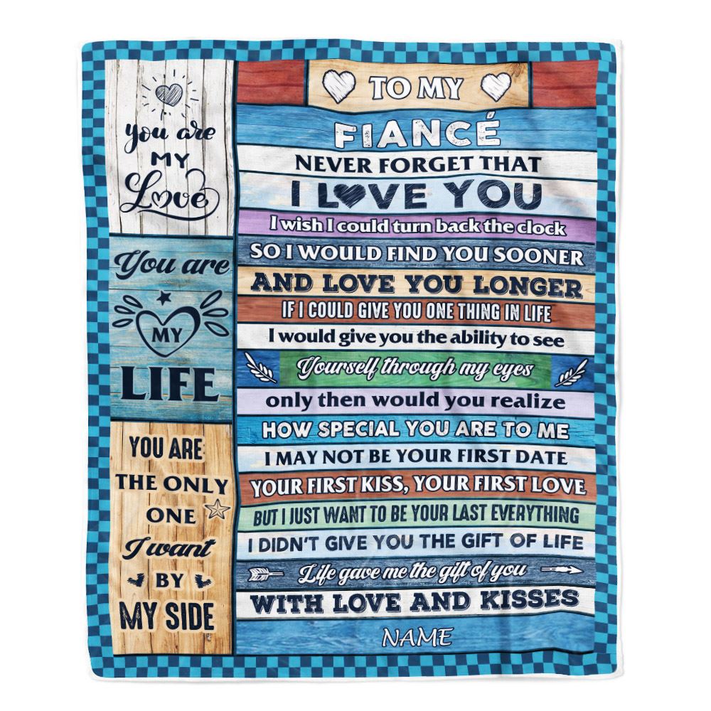 Personalized To My Fiancé Blanket From Fiancée Wood I Love You Fiance Birthday Anniversary Romantic Valentines Day Christmas Customized Fleece Blanket | teecentury
