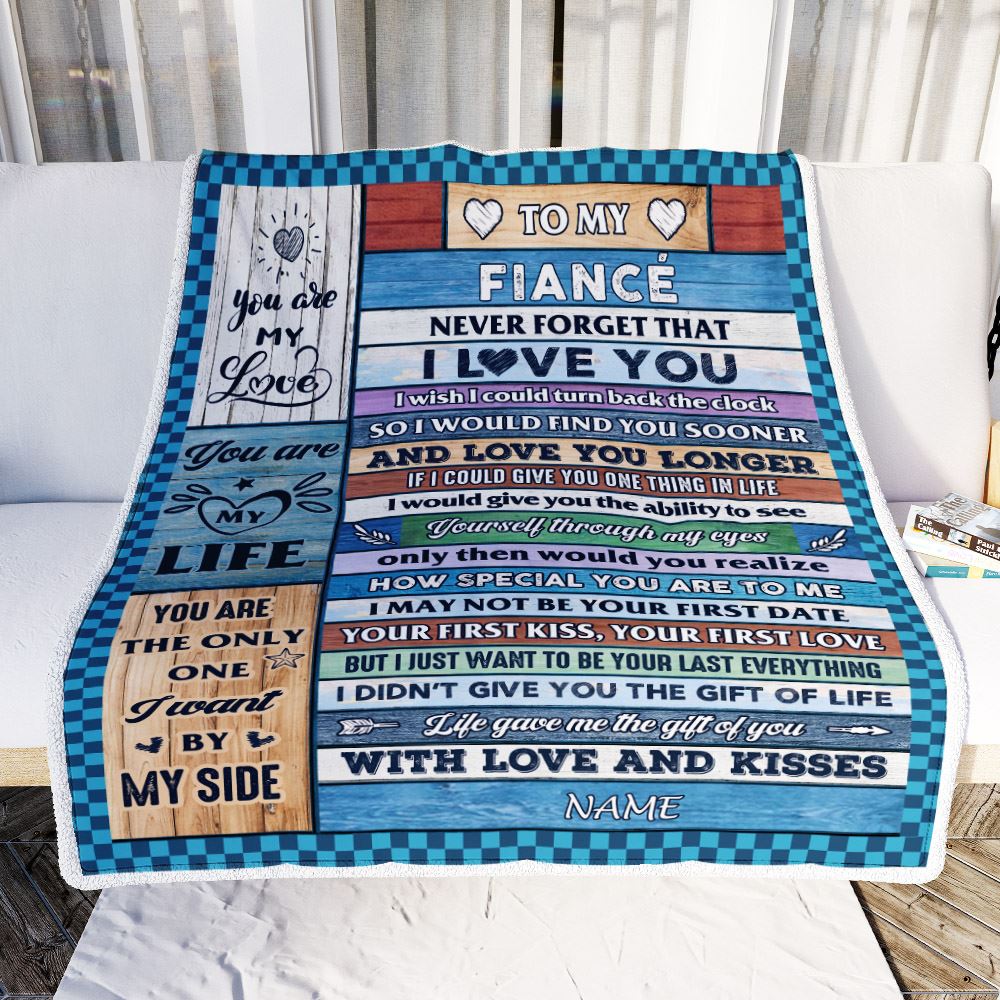 Personalized To My Fiancé Blanket From Fiancée Wood I Love You Fiance Birthday Anniversary Romantic Valentines Day Christmas Customized Fleece Blanket | teecentury