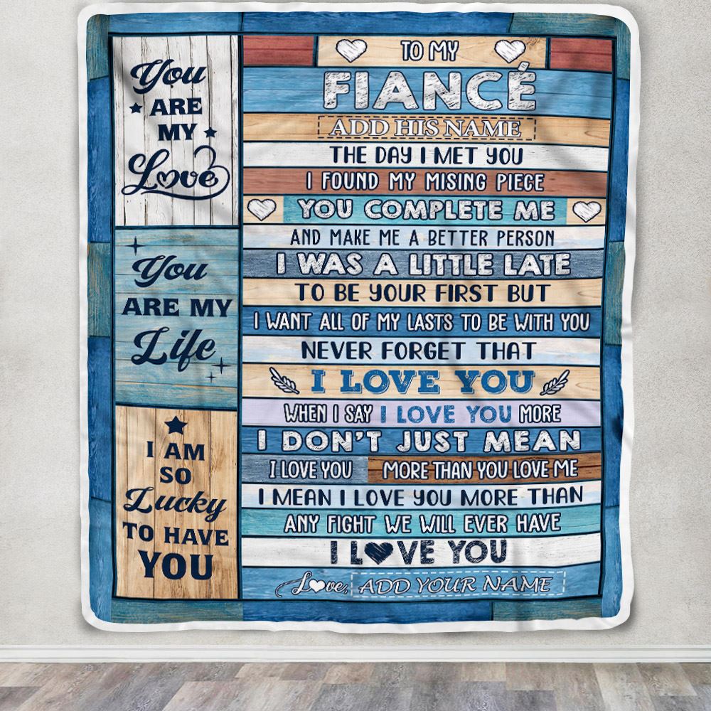 Personalized To My Fiancé Blanket Wood The Day I Met You Future Husband Birthday Gifts Romantic Valentines Day For Him Christmas Customized Fleece Blanket | teecentury