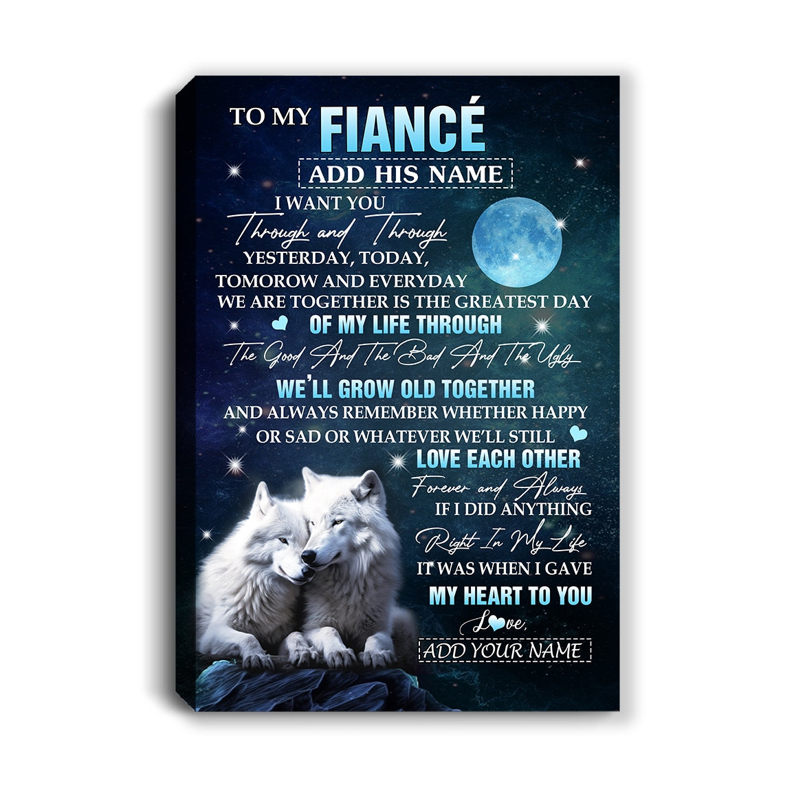 Personalized To My Fiancé Canvas From Fiancée I Want You Wolf Fiancé Birthday Gifts For Him Anniversary Valentines Christmas Custom Wall Art Framed Canvas | teecentury