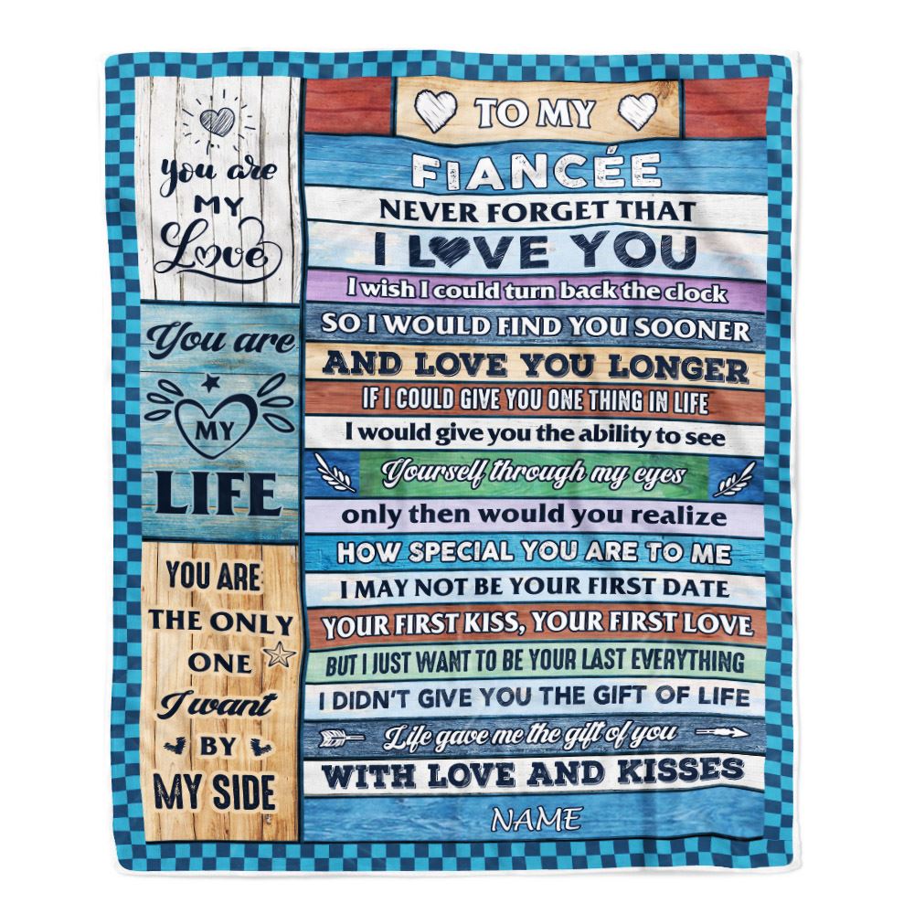 Personalized To My Fiancée Blanket From Fiancé Wood I Love You Fiancee Birthday Anniversary Romantic Valentines Day Christmas Customized Fleece Blanket | teecentury