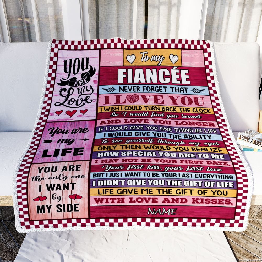 Personalized To My Fiancée Blanket From Fiancé Wood Never Forget I Love You Birthday Anniversary Valentines Day Christmas Customized Gift Fleece Blanket | teecentury